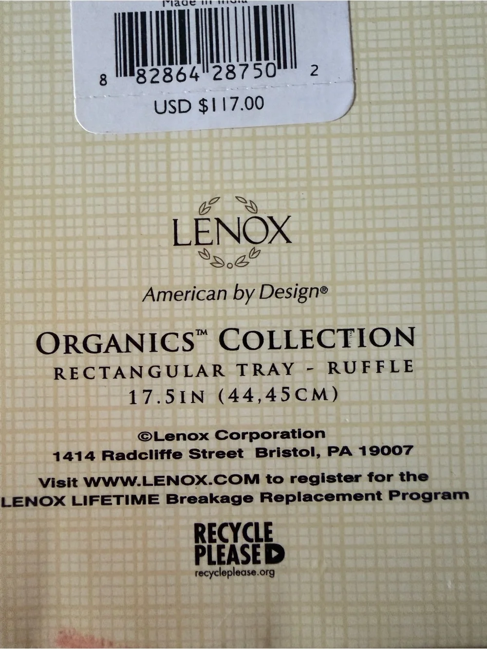 Lenox Organics Collection Silver Rectangular Ruffle Serving Tray